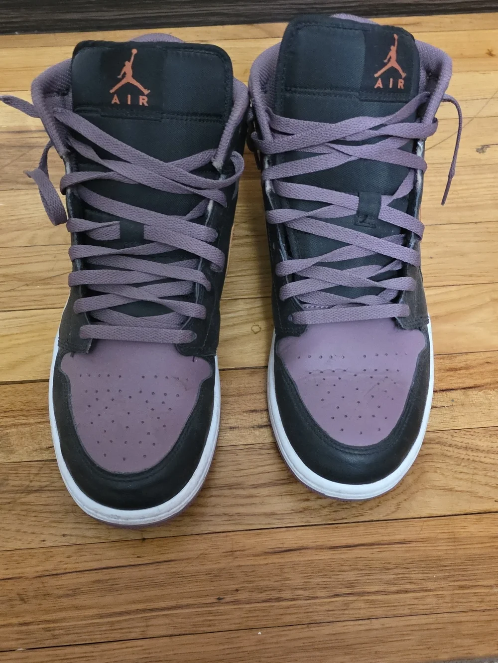 Jordan High-Top Sneakers in Purple and Black with Orange Jumpman